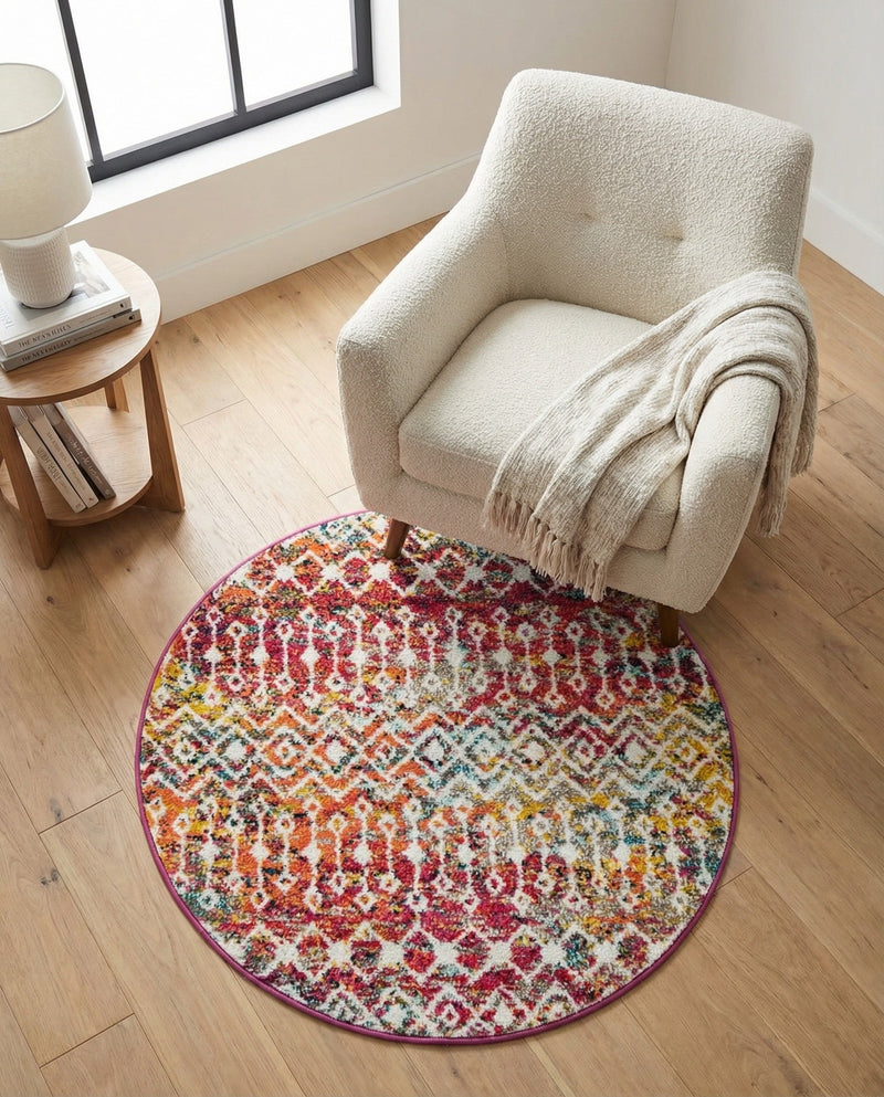 Mediterranean Lattice Collection Area Rug - Santorini (Multi) Round Multi  lifestyle 48