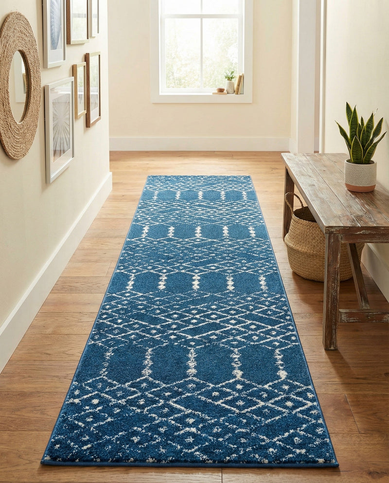 Marrakesh Lattice Collection Area Rug - Casablanca (Navy Blue) Runner Navy Blue  lifestyle 75