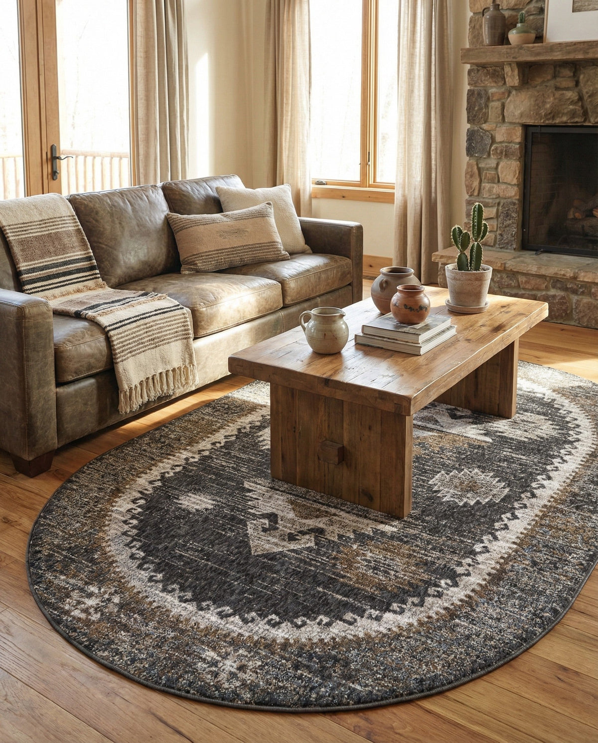 Desert Modern Eco Rug Series Collection Area Rug -  Mojave Oval Charcoal Gray  lifestyle 95