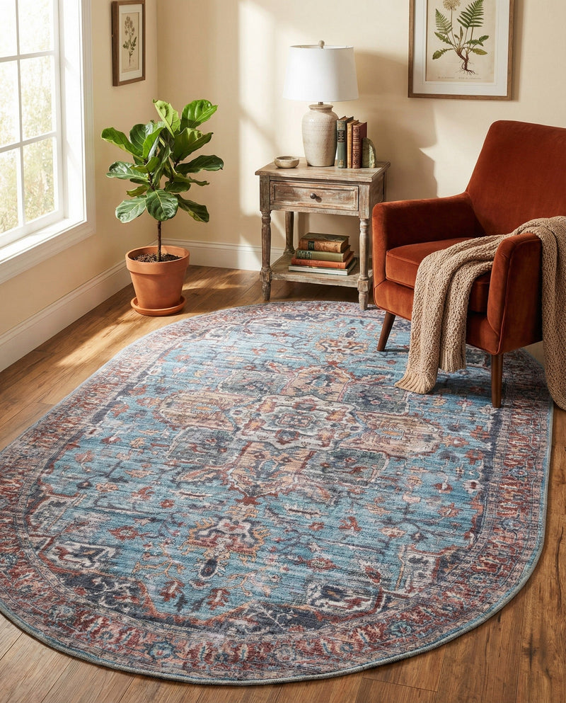Zahara Oasis Collection Area Rug -  Casablanca Oval Blue  lifestyle 75