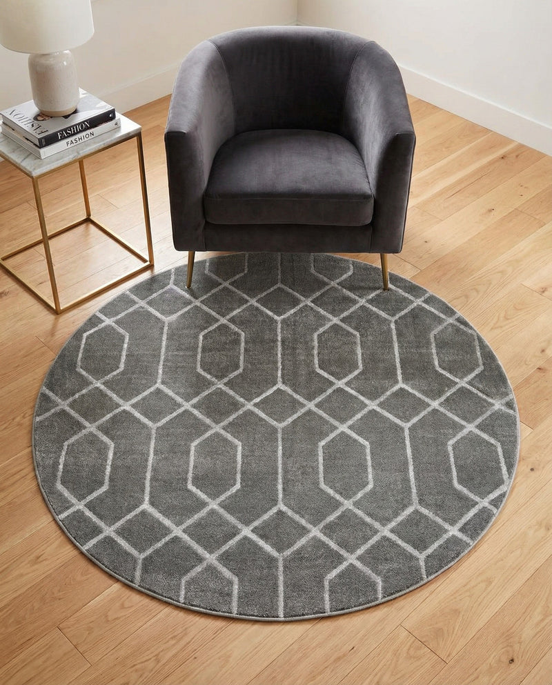 Hollywood Luxe Collection Area Rug - Sunset (Gray Silver) Round Gray Silver  lifestyle 56