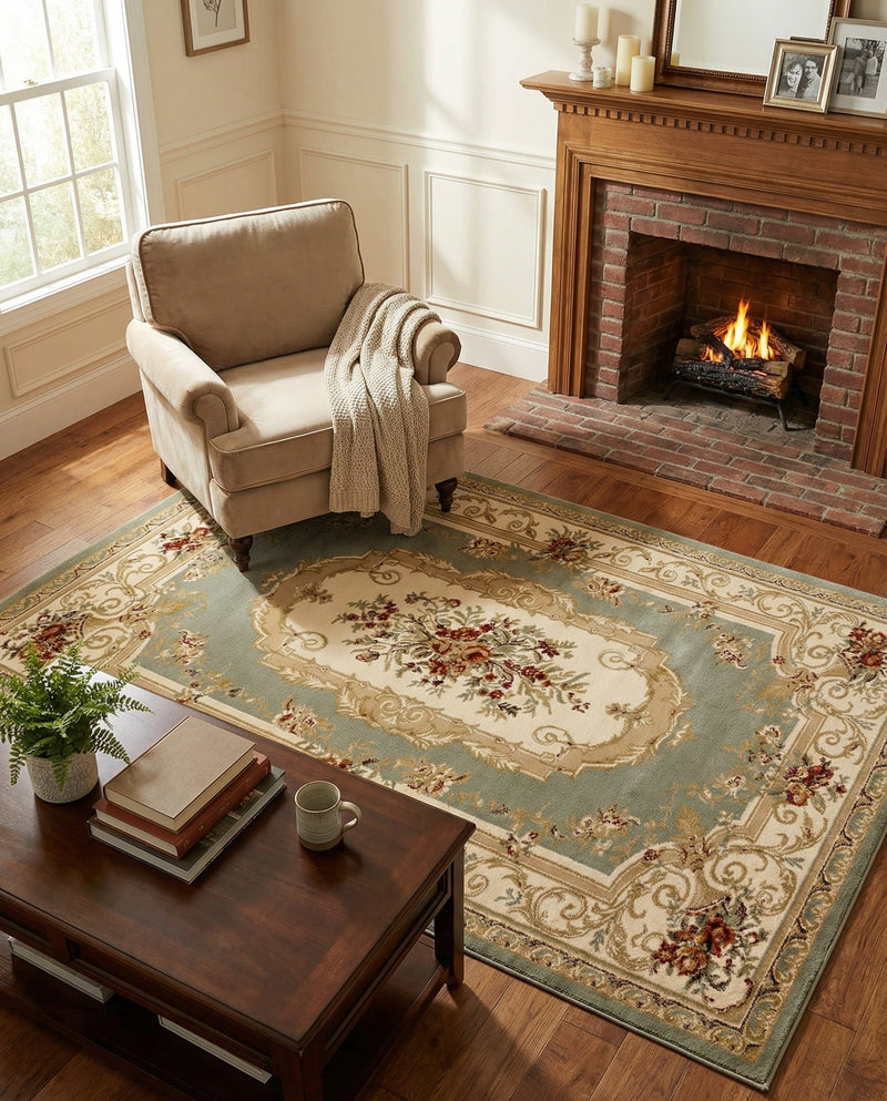 Versailles Elegance Collection Area Rug -  Louveciennes (Green) Rectangle Green  lifestyle 30