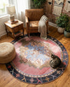 Heritage Elegance Collection Area Rug -  Winterthur (Pink) Round Pink  lifestyle 31