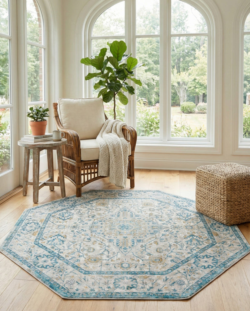 Seville Stripes Collection Area Rug - Cadiz (Light Gray) Octagon Light Gray  lifestyle 31