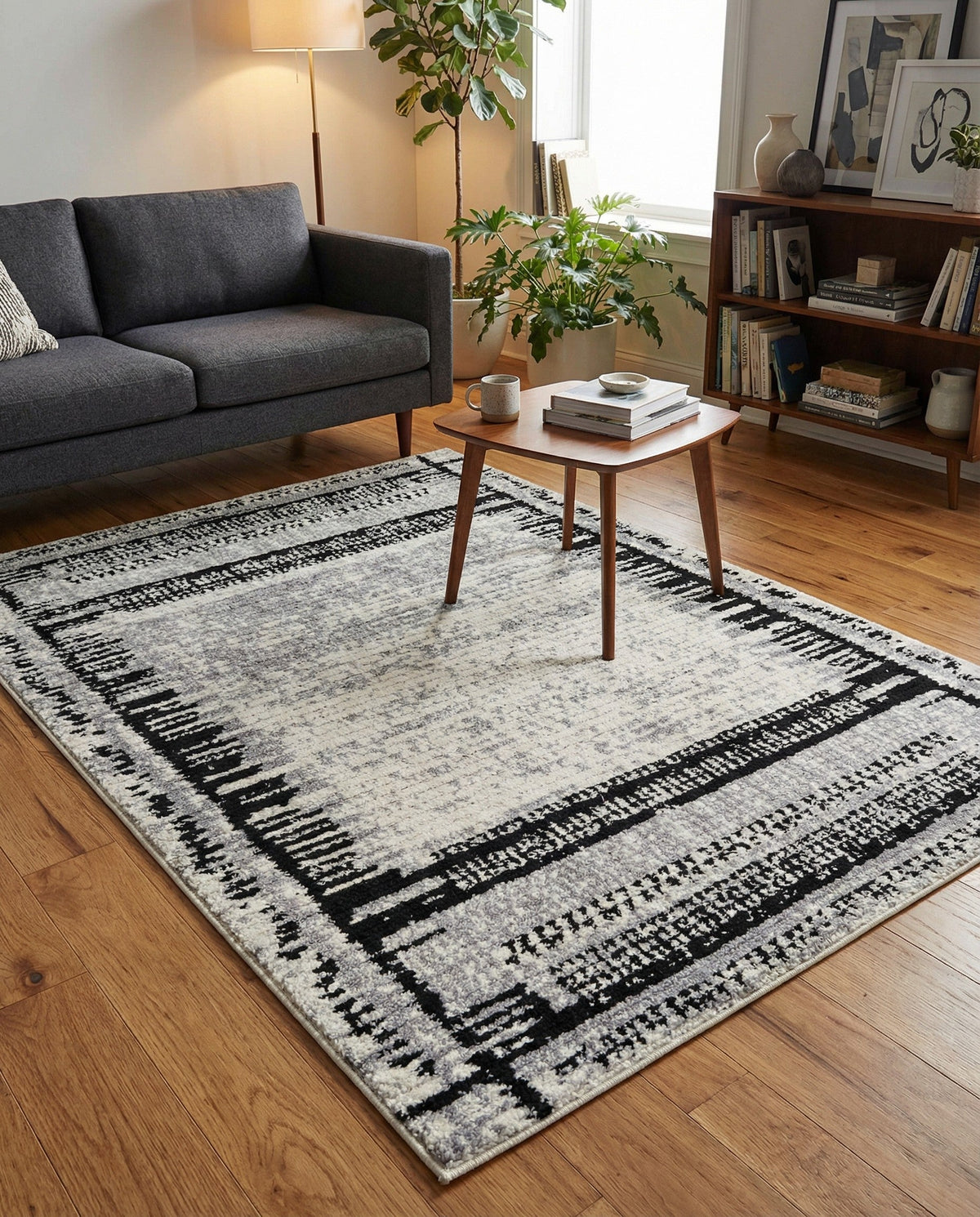 Marrakech Mosaic Collection Area Rug -  Sahara Rectangle Black and White  lifestyle 25
