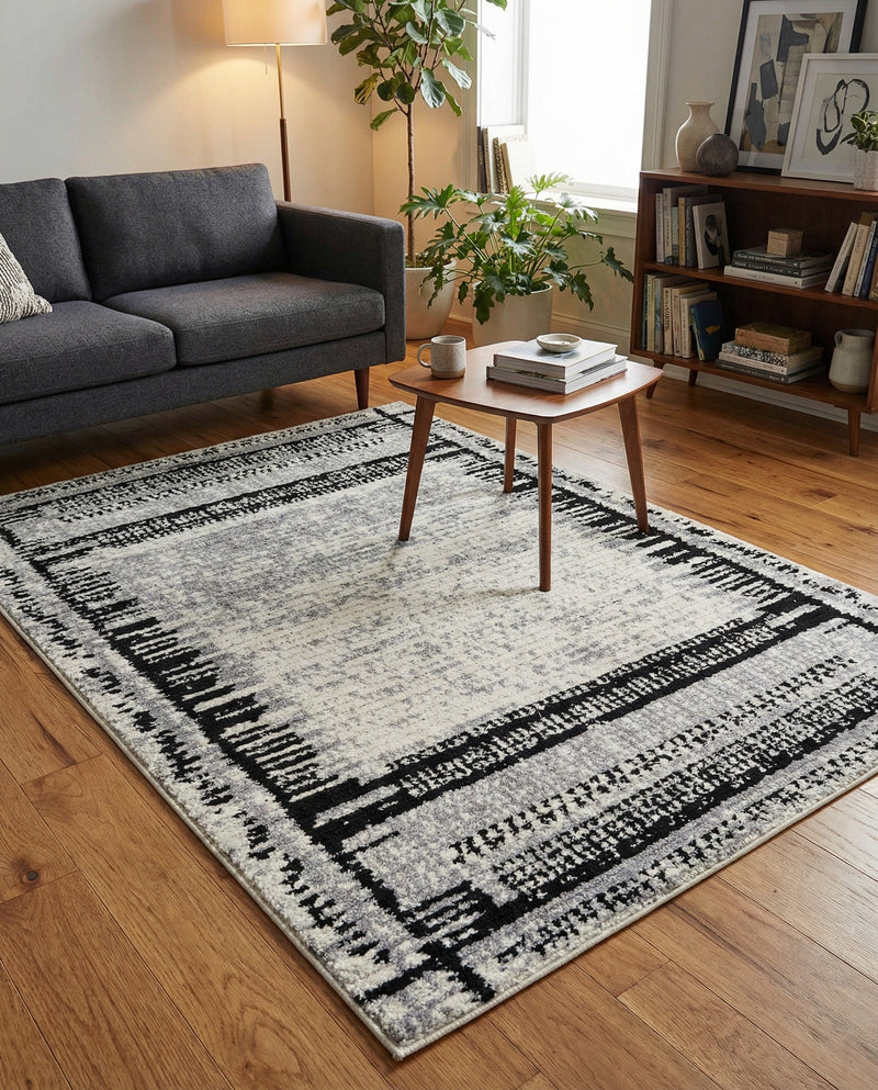 Marrakech Mosaic Collection Area Rug -  Sahara Rectangle Black and White  lifestyle 25