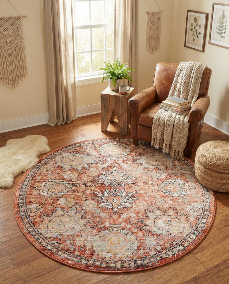 Seville Stripes Collection Area Rug -  Cordoba (Brick Red) Round Brick Red  lifestyle 27