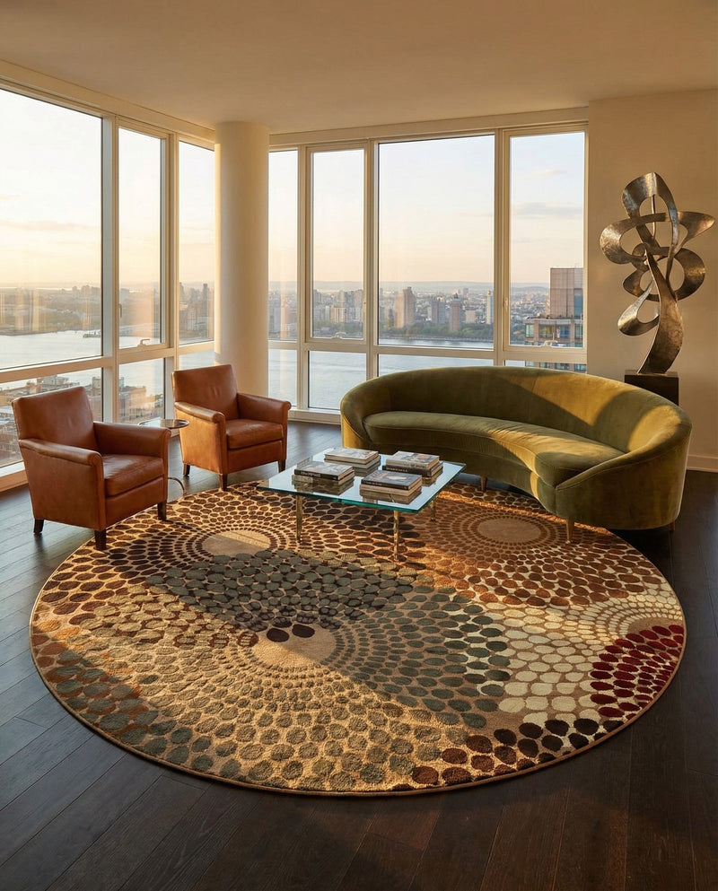 Bistro Lounge Collection Area Rug -  Cappuccino Round Beige  lifestyle 64