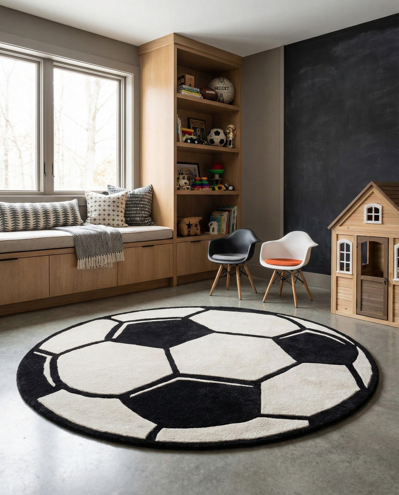 Whimsy Wonders Wool Collection Area Rug -  Volcano Round Black and White  lifestyle 5
