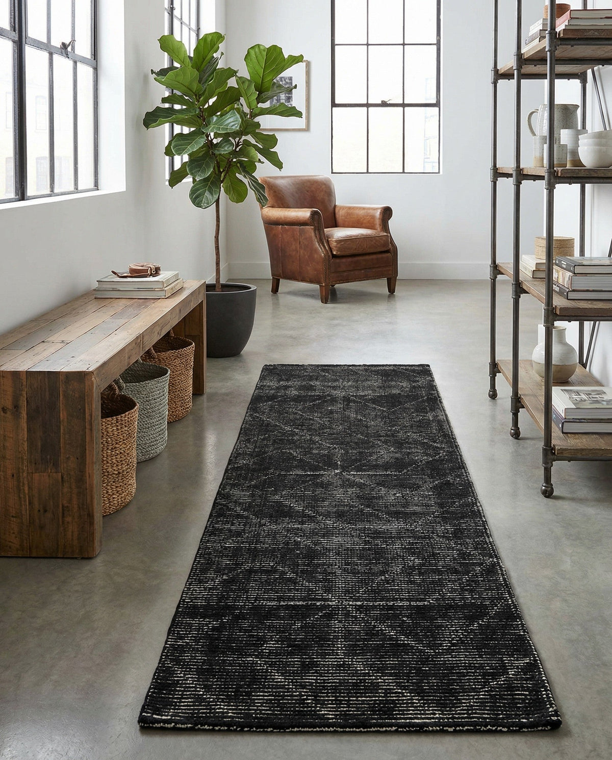 Nordic Loom Geometric Collection Area Rug - Oslo Runner Jet Black  lifestyle 136