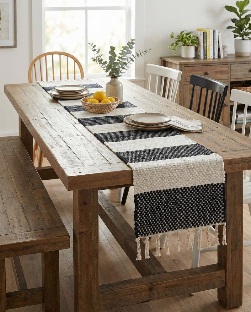 Tassel Trail Collection Area Rug - Pathway (Navy Blue) Table Runner Navy Blue  lifestyle 39