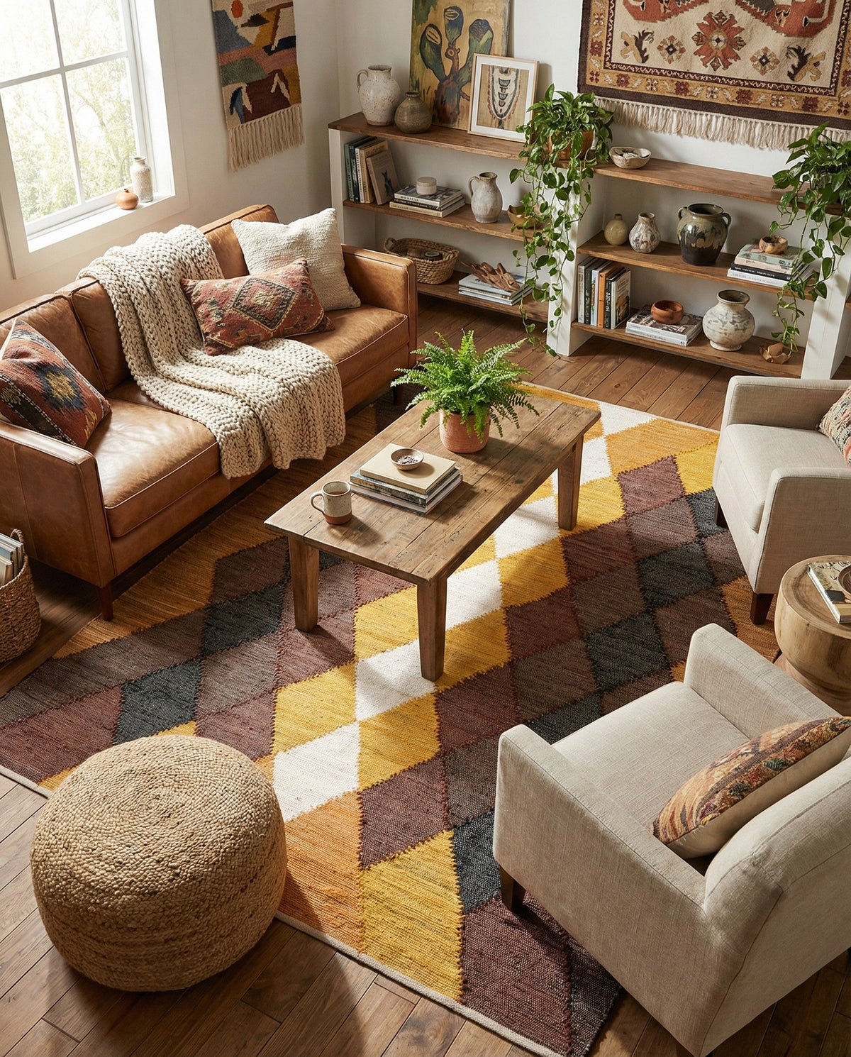 Thar Cotton Collection Area Rug -  Munnar Rectangle Brown Yellow Black  lifestyle 16
