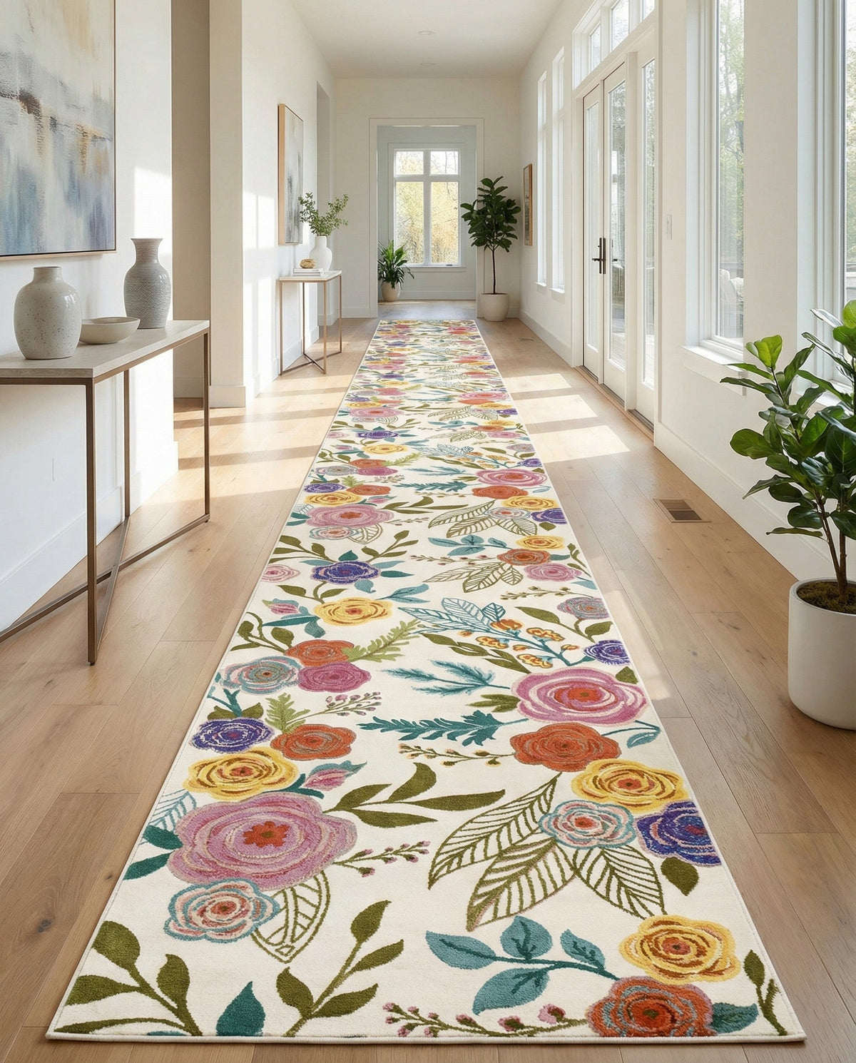 Meadow Breeze Collection Area Rug -  Petal Runner Ivory  lifestyle 90