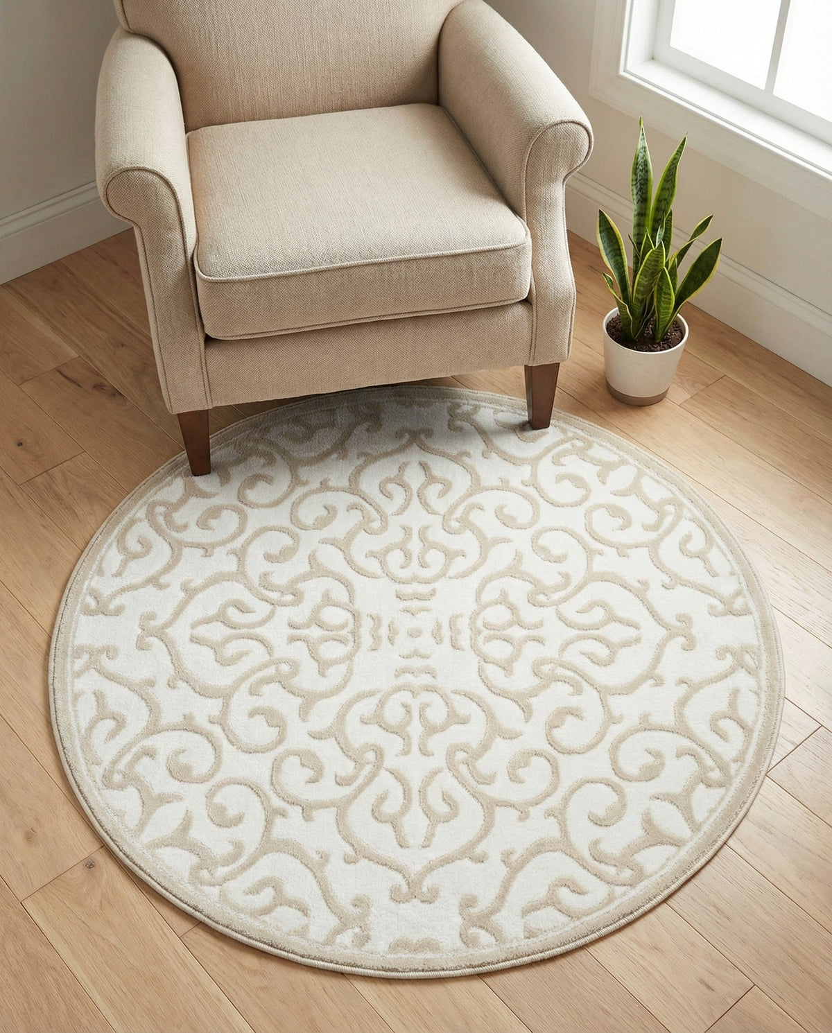 Andes Summit Collection Area Rug -  Pichincha Round Snow White  lifestyle 98
