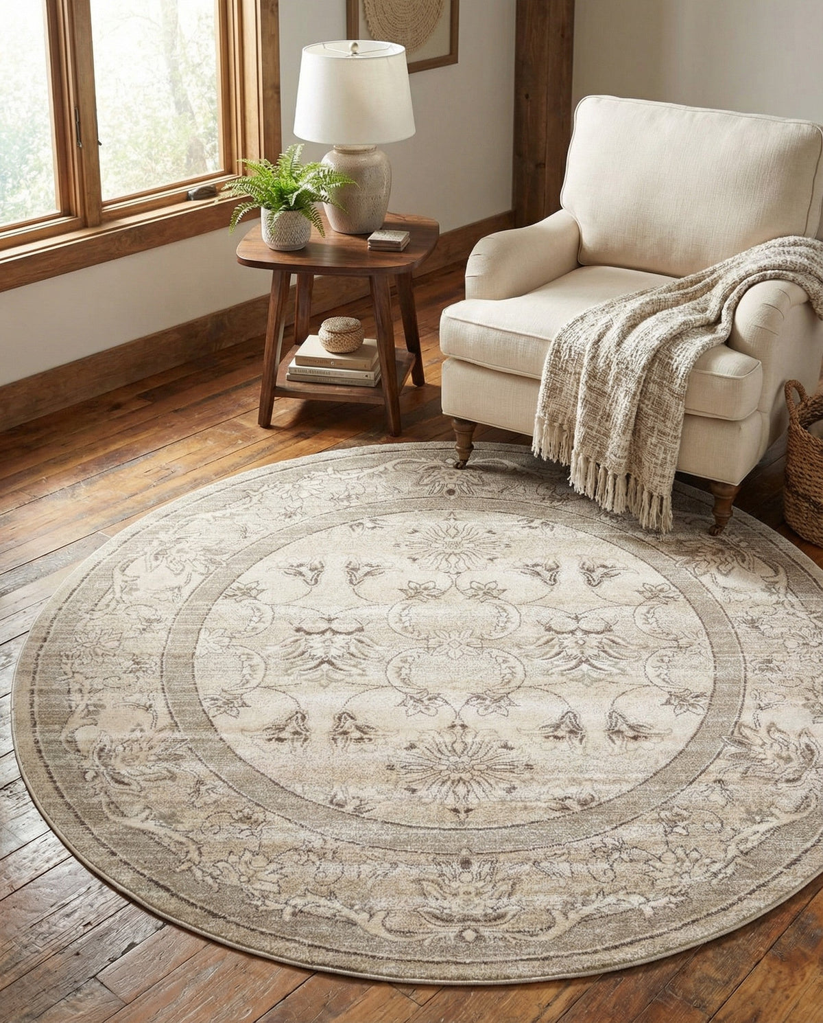 Horizon Collection Area Rug -  Meridian Round Ivory  lifestyle 57