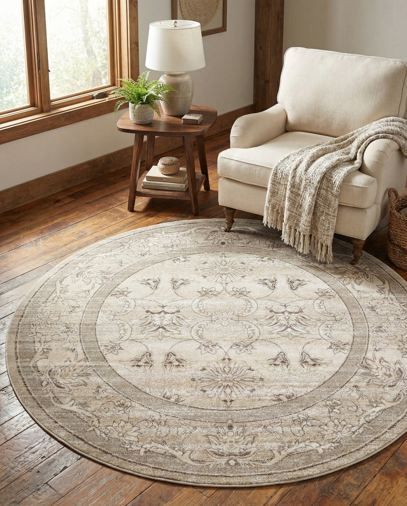 Horizon Collection Area Rug -  Meridian Round Ivory  lifestyle 57