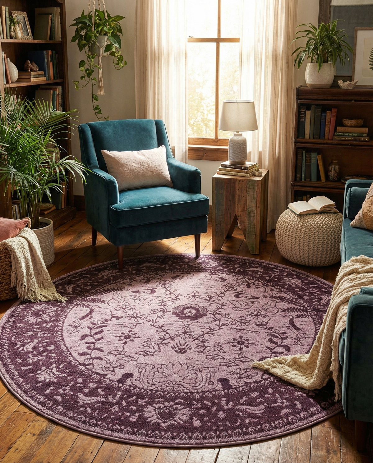 Horizon Collection Area Rug -  Apex (Purple) Round Purple  lifestyle 51