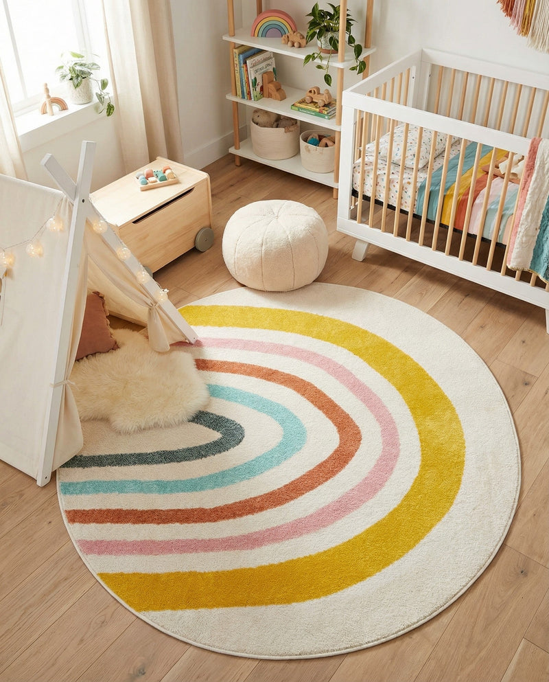 Wonder Tykes Collection Area Rug -  Illusion Round Ivory  lifestyle 45