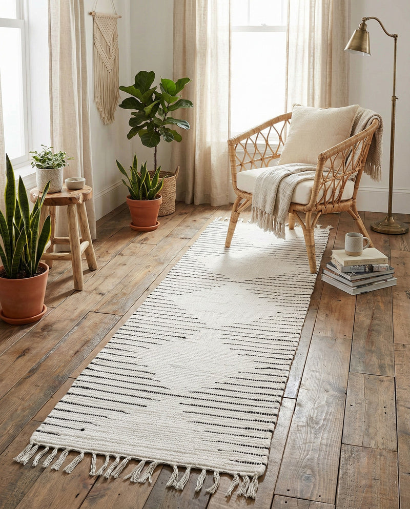 Thar Cotton Collection Area Rug - Jaisalmer (White) Runner White  lifestyle 77