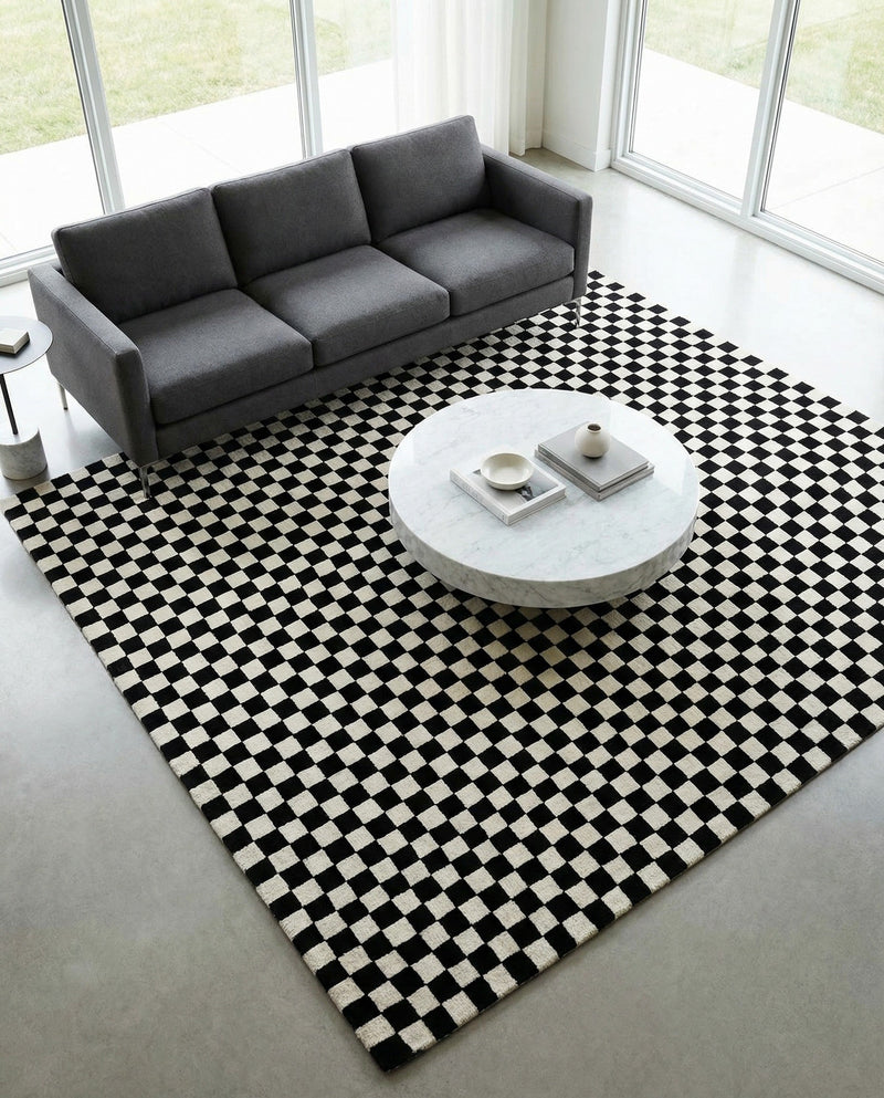 Shepherd's Glen Wool Collection Area Rug - Reykjavik Square Black and White  lifestyle 67