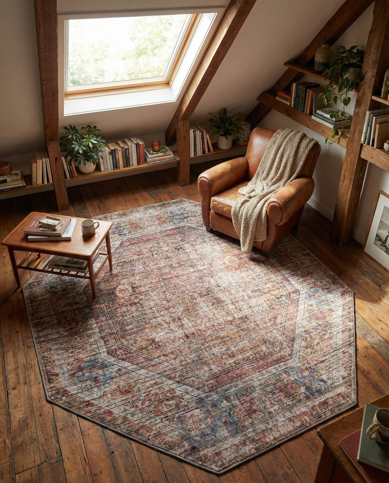 Vintage Memories Collection Area Rug -  Reverie Octagon Rust Red and Brown  lifestyle 48