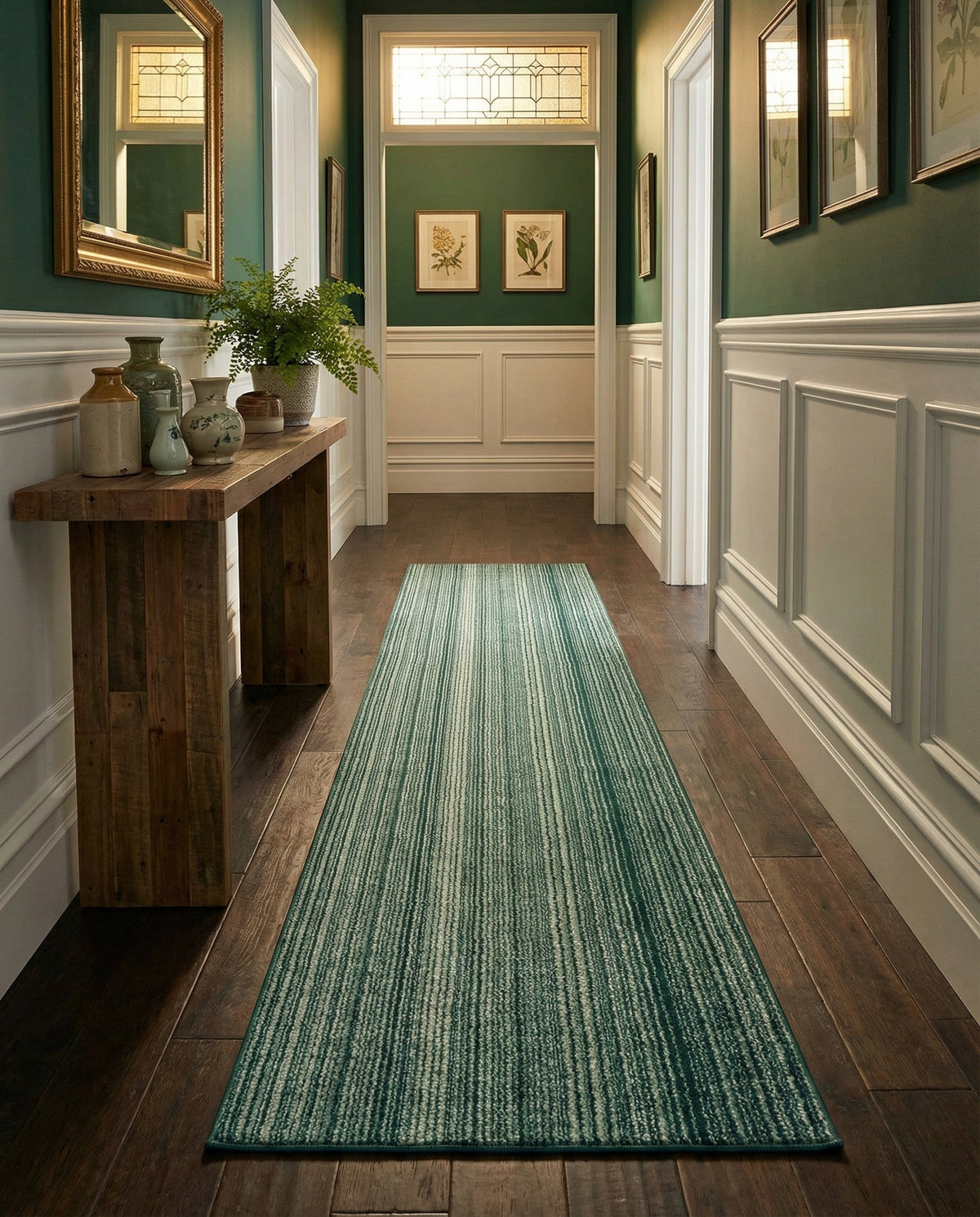 Jewel Oasis Collection Area Rug - Sapphire (Green) Runner Green  lifestyle 82