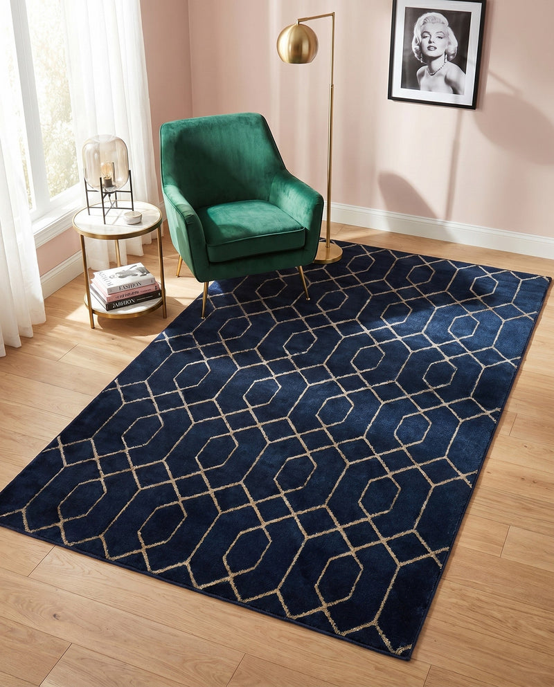 Hollywood Luxe Collection Area Rug - Sunset (Navy Blue Silver) Rectangle Navy Blue Silver  lifestyle 10