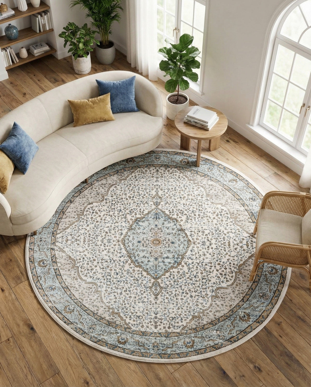 Mykonos Manor Collection Area Rug - Delos Round Blue  lifestyle 126