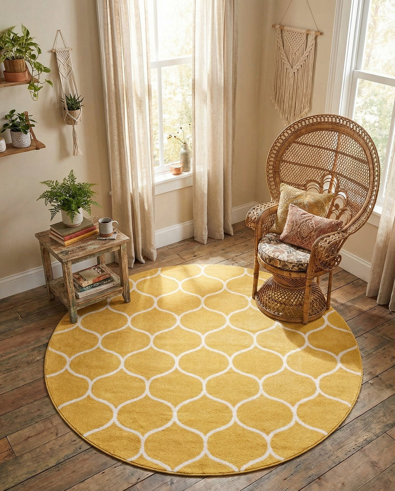 Trellis Mosaic Collection Area Rug -  Pergolatown (Yellow) Round Yellow  lifestyle 88