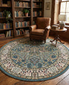 Persian Elegance Collection Area Rug -  Kerman (Blue) Round Blue  lifestyle 50