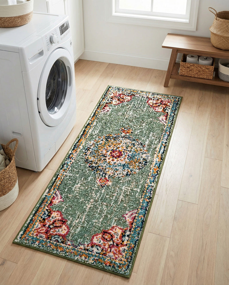 Brighton Terrace Collection Area Rug - Hove (Green) Runner Green  lifestyle 52