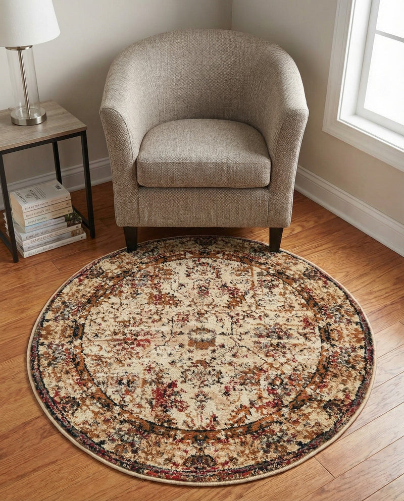 Neptune Elegance Collection Area Rug -  Galatea (Beige Cream) Round Beige Cream  lifestyle 72