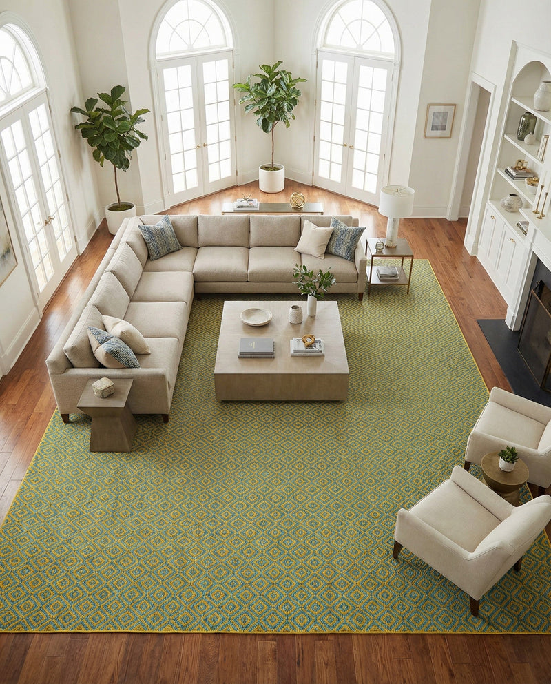 Urban Oasis Rugs Collection Area Rug -  Rooftop (Yellow and Aqua) Square Yellow and Aqua  lifestyle 58