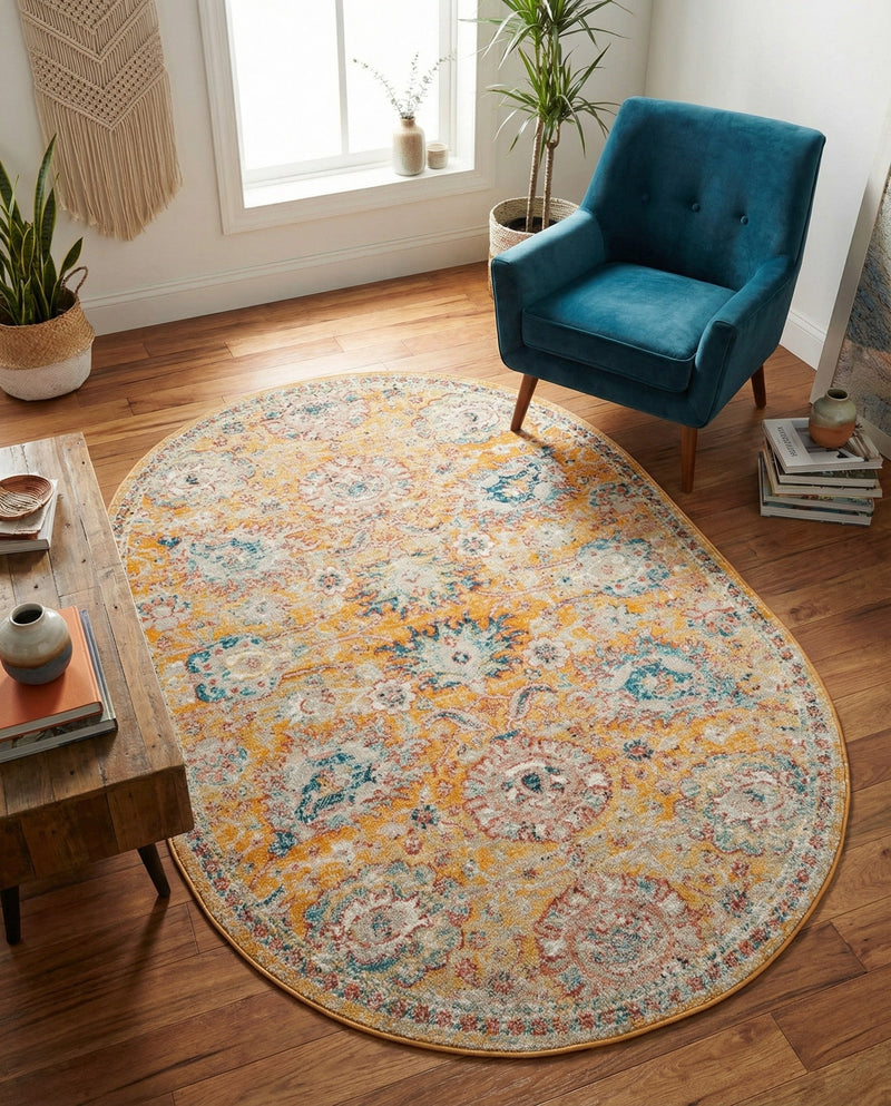 Seville Stripes Collection Area Rug -  Cordoba (Yellow) Oval Yellow  lifestyle 71
