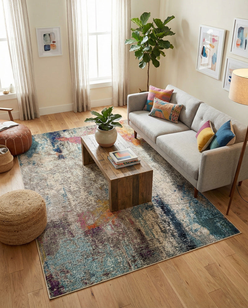 Chromatic Oasis Collection Area Rug -  Azure Rectangle Beige  lifestyle 20