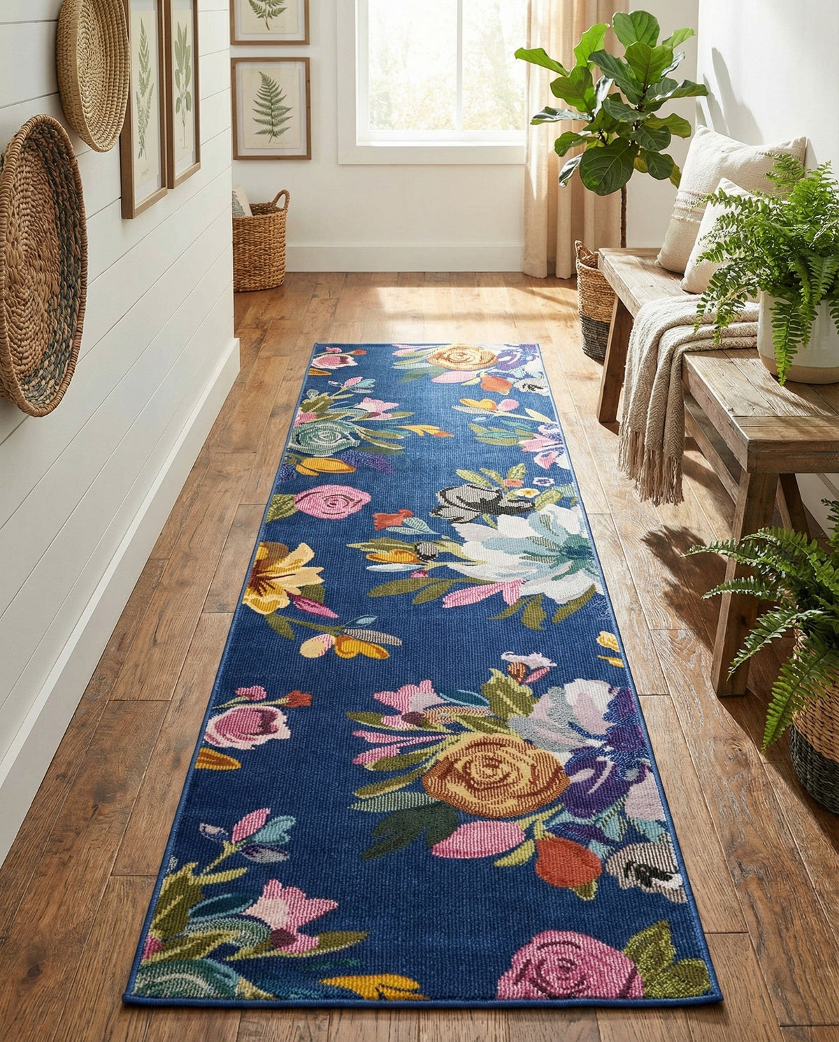 Meadow Breeze Collection Area Rug - Wildflower Runner Blue  lifestyle 73
