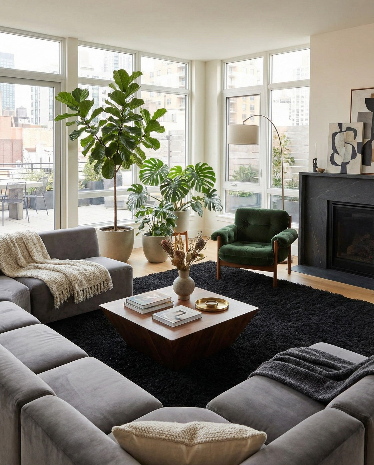 Eternal Plush Oasis Collection Area Rug -  Tranquility (Onyx Black) Rectangle Onyx Black  lifestyle 23