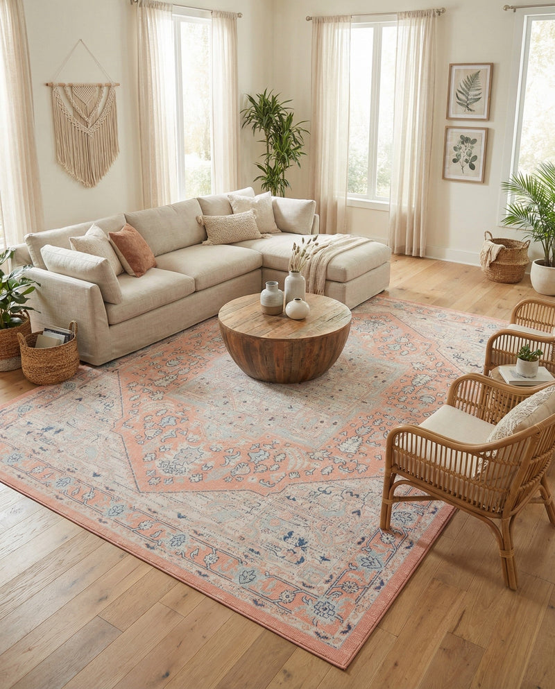 Savannah Series Collection Area Rug - Charleston (Powder Pink) Rectangle Powder Pink  lifestyle 6