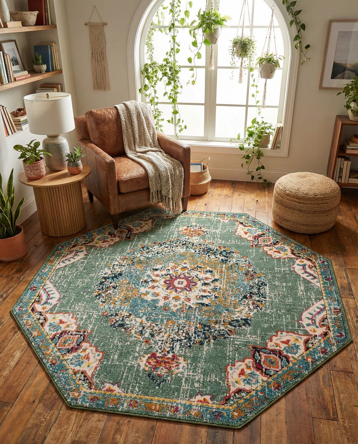 Brighton Terrace Collection Area Rug - Hove (Green) Octagon Green  lifestyle 58