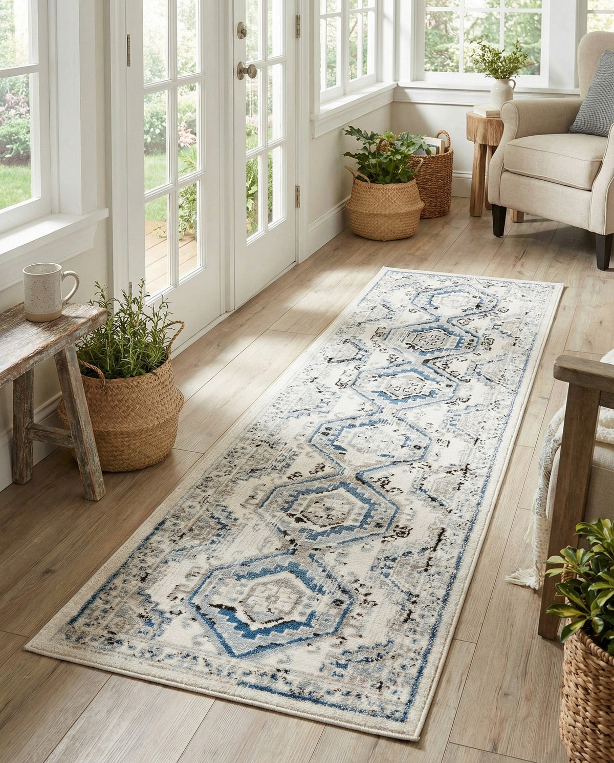 Savannah Elegance Collection Area Rug -  Tybee (Ivory Aqua) Runner Ivory Aqua  lifestyle 92