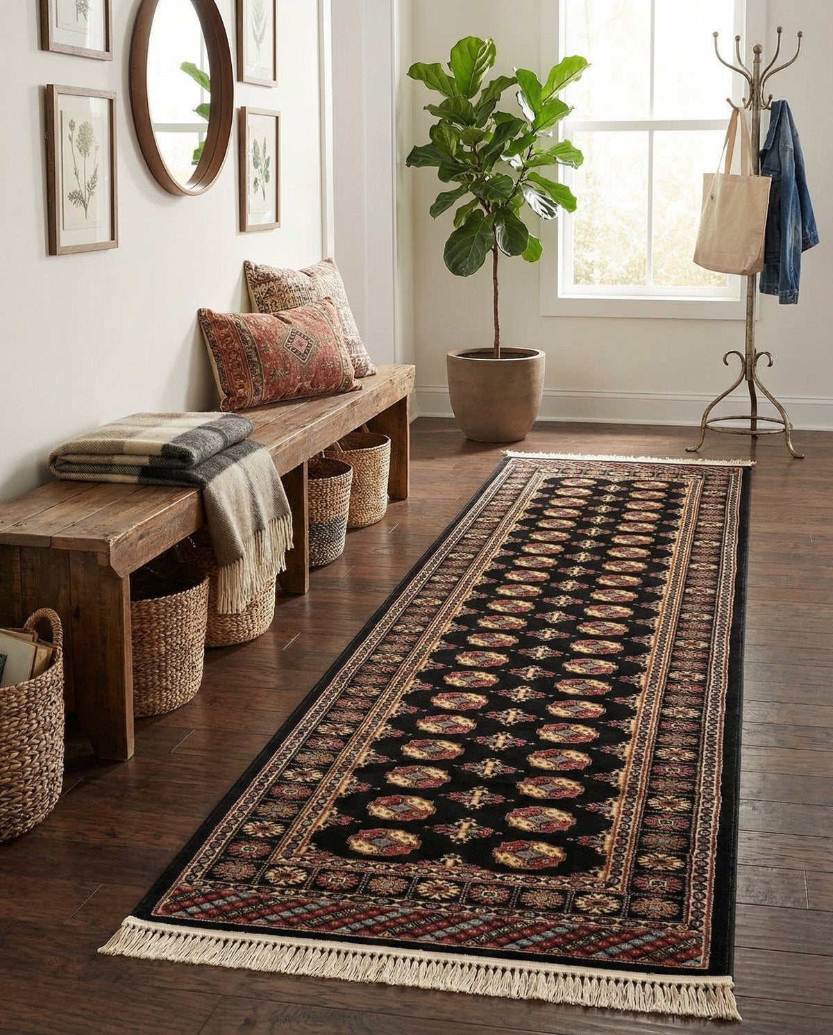 Samarkand Elegance Collection Area Rug -  Margilan (Black) Runner Black  lifestyle 62
