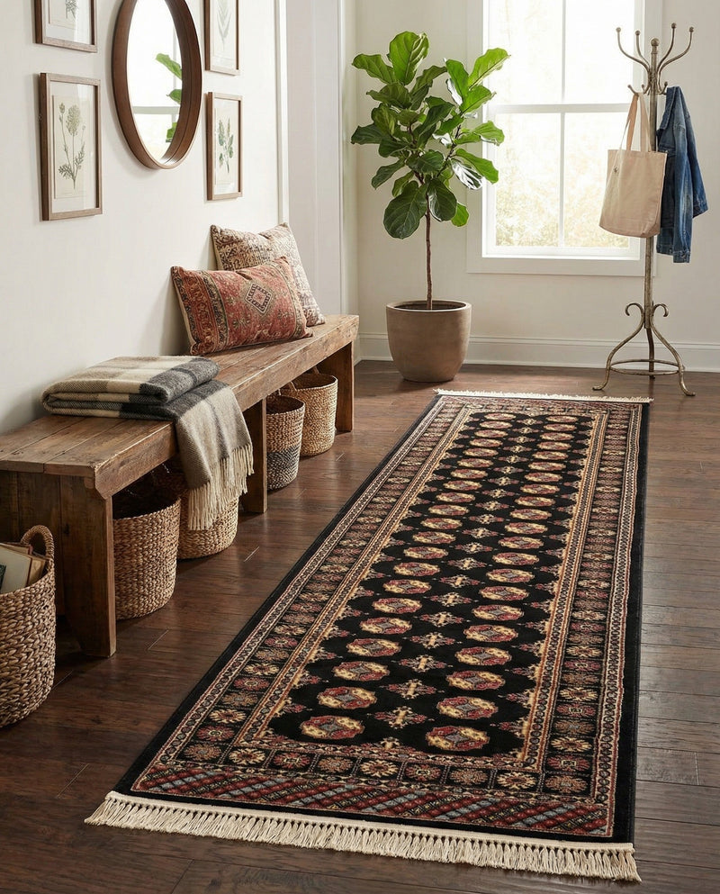 Samarkand Elegance Collection Area Rug -  Margilan (Black) Runner Black  lifestyle 62