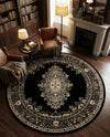 Tabriz Tapestry Collection Area Rug - Azerbaijan (Black) Round Black  lifestyle 38