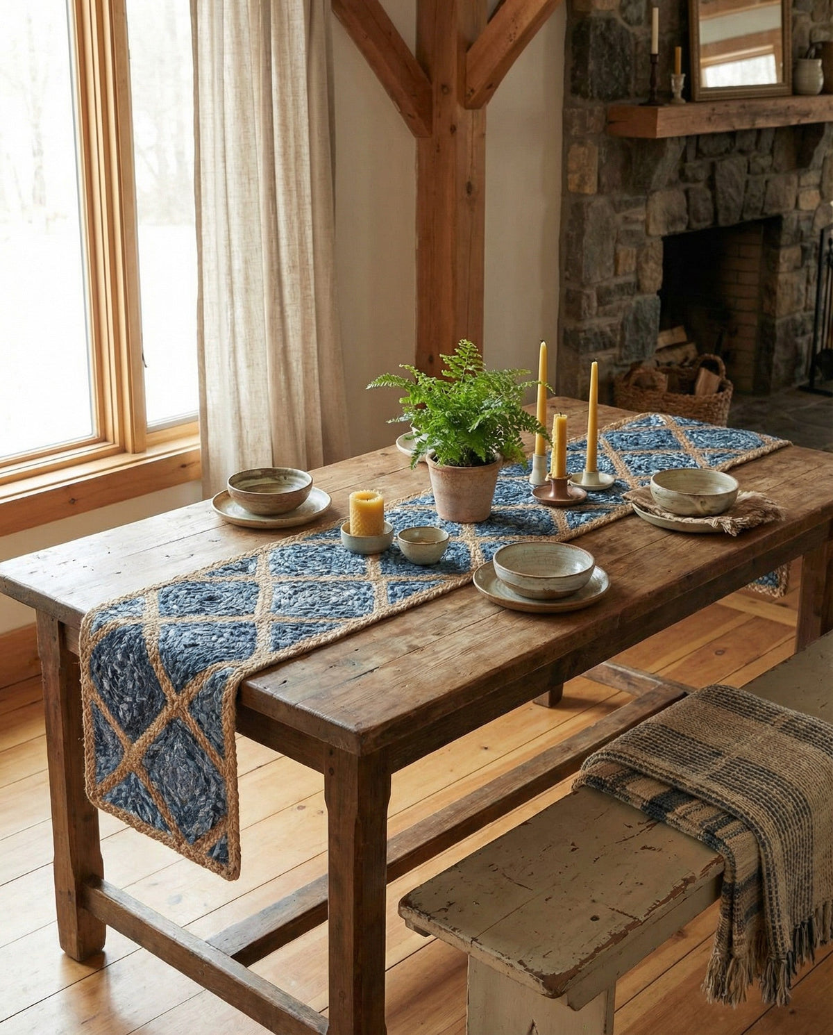 Woven Seaside Jute Collection Area Rug - Marina Table Runner Blue  lifestyle 114