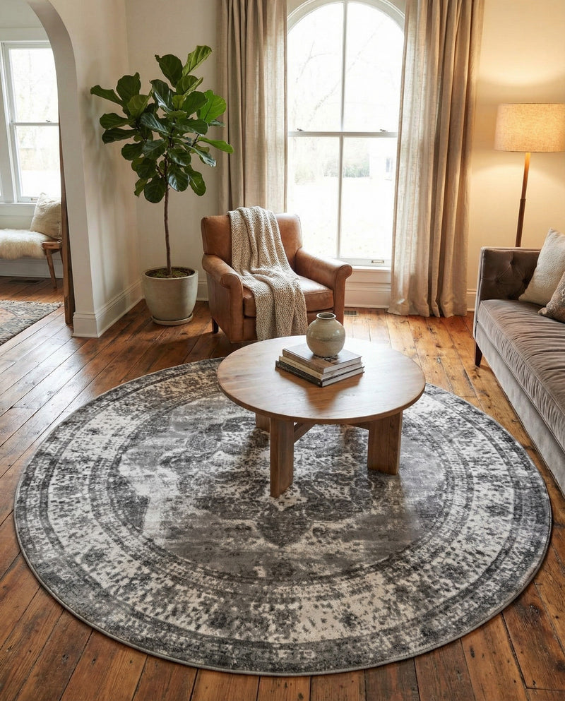 Riviera Elegance Collection Area Rug -  Menton (Gray) Round Gray  lifestyle 60