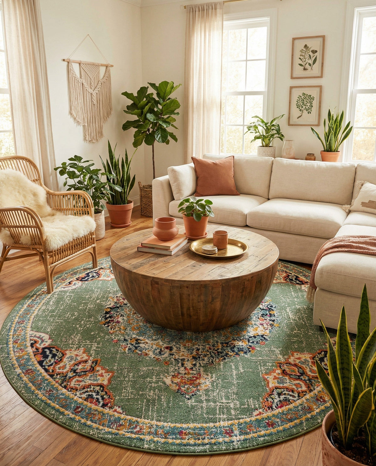 Brighton Terrace Collection Area Rug - Hove (Green) Round Green  lifestyle 95