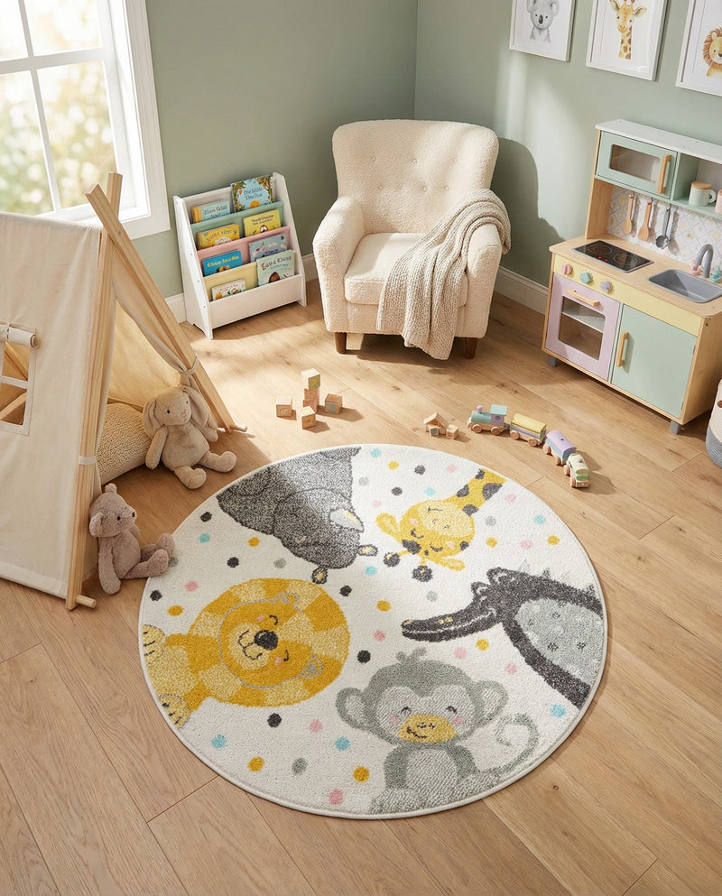 Wonder Tykes Collection Area Rug -  Whirlpool Round Ivory  lifestyle 4