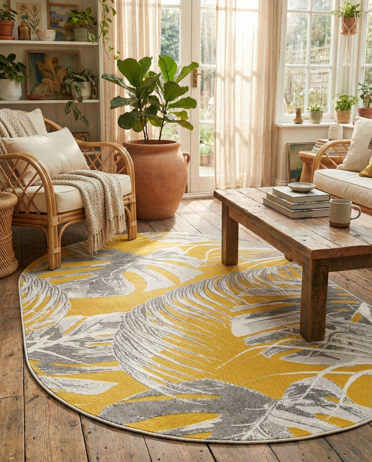 Meadow Breeze Collection Area Rug -  Clover Oval Yellow  lifestyle 182