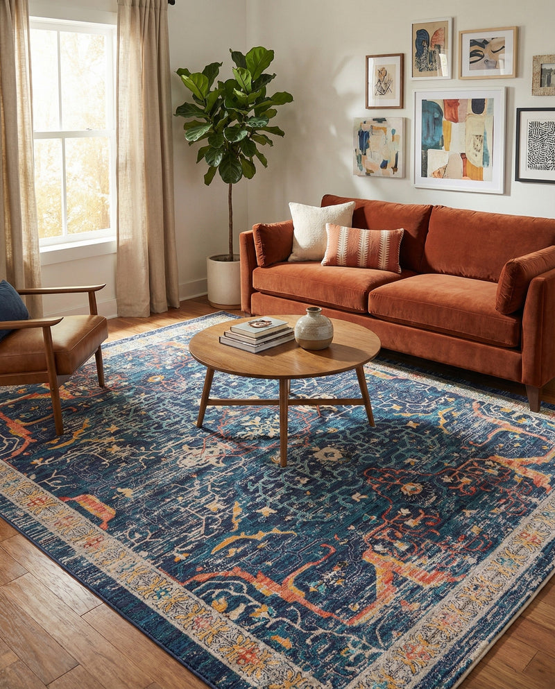 Seville Stripes Collection Area Rug -  Malaga (Navy Blue) Rectangle Navy Blue  lifestyle 22