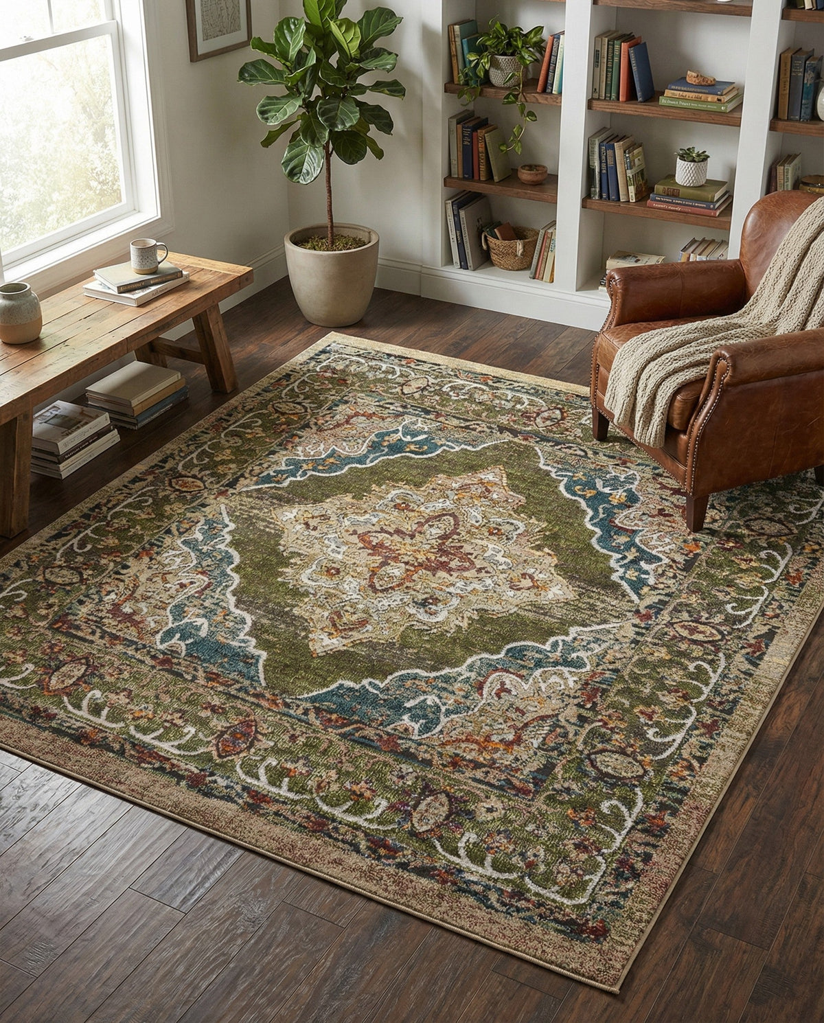 Savannah Soiree Collection Area Rug - Serengeti (Green) Square Green  lifestyle 103